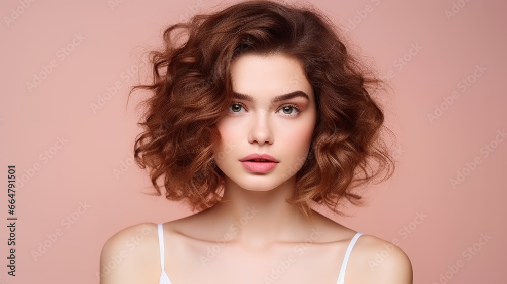 With short hair. Copy space photo portrait of beautiful woman in the studio With short hair. Copy space photo portrait of beautiful woman in the studio