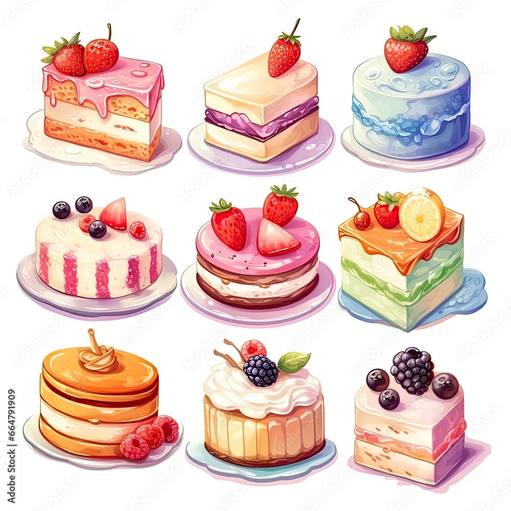 Set of Cake piece illustration on white background. Set of Cake piece illustration on white background.