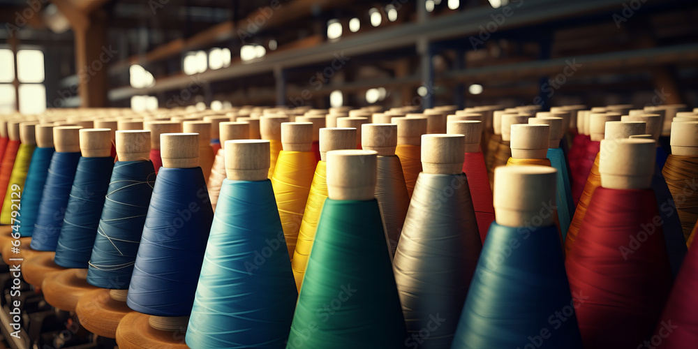 Craft textile industry, spool material factory - obrazy, fototapety, plakaty 