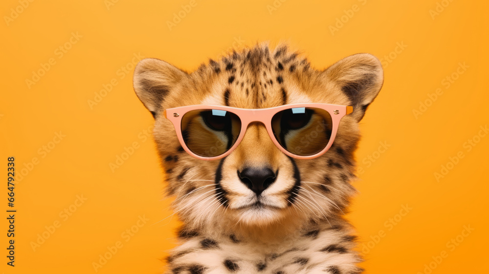 Cheetah in sunglasses. Creative animal concept Cheetah in sunglasses. Creative animal concept