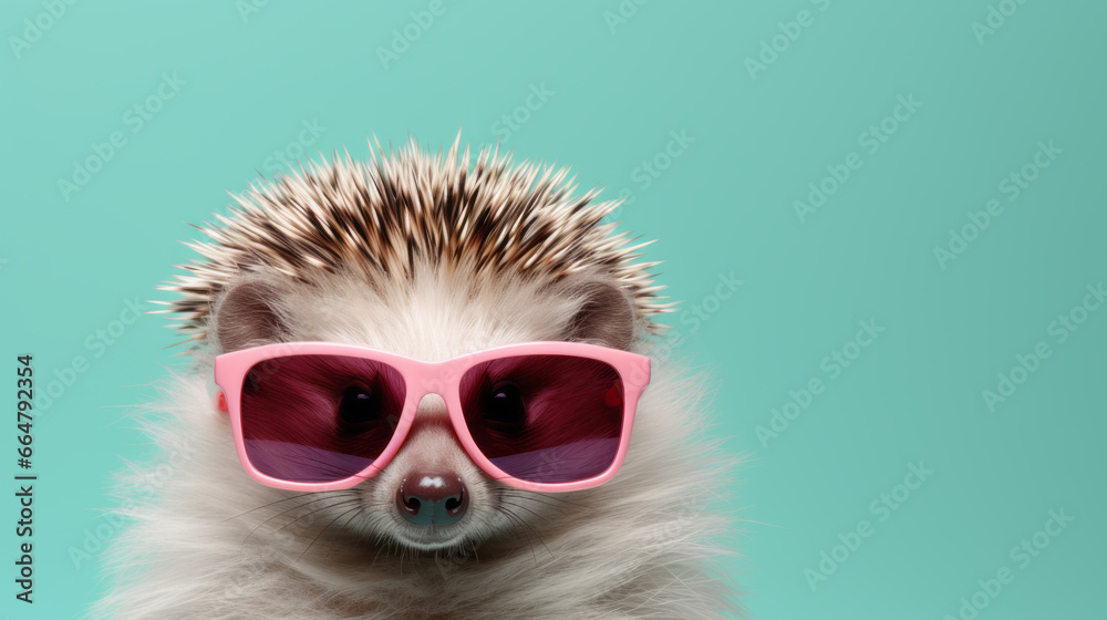 Porcupine in sunglasses. Creative animal concept