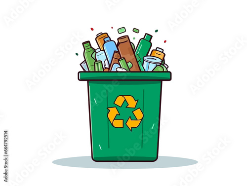 Doodle Recycling bin with batteries, cartoon sticker, sketch, vector, Illustration, minimalistic
