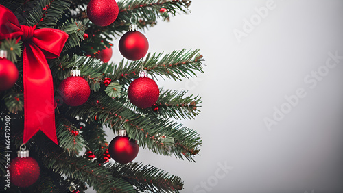 Christmas tree with baubles and ribbon