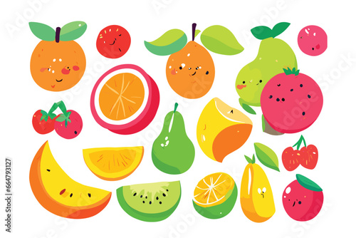 Fototapeta Naklejka Na Ścianę i Meble -  Set of colorful organic nutritious fruits vector illustration