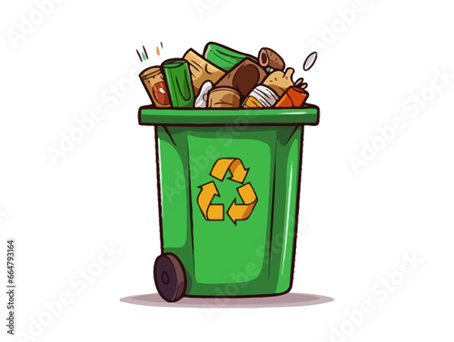 Doodle Recycling bin with organic waste, cartoon sticker, sketch, vector, Illustration, minimalistic