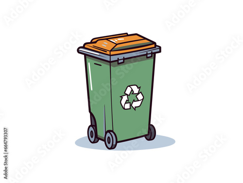 Doodle Recycling bin with metal, cartoon sticker, sketch, vector, Illustration, minimalistic