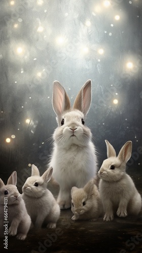 Textured background surrounded by baby bunnies  background image  vertical format  generative AI