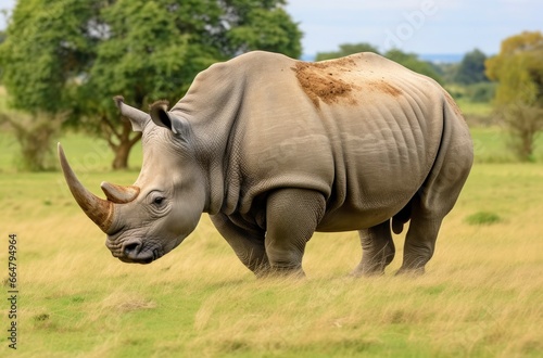 White Rhino grazing.