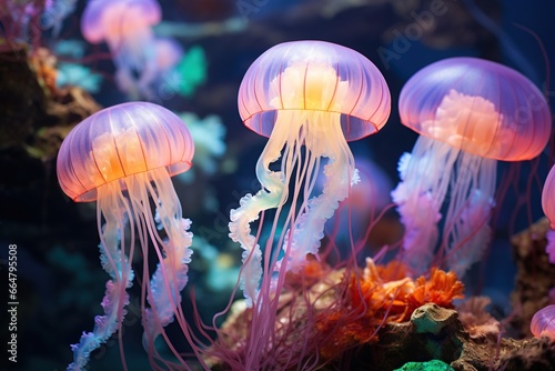 Beautiful jellyfish in the aquarium. Underwater world. Marine life. © Obsidian