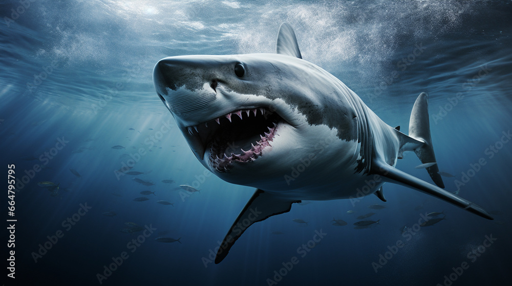Fototapeta premium The fierce shark is a predator of the sea.