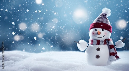 Happy snowman in the winter scenery. © Mehdi