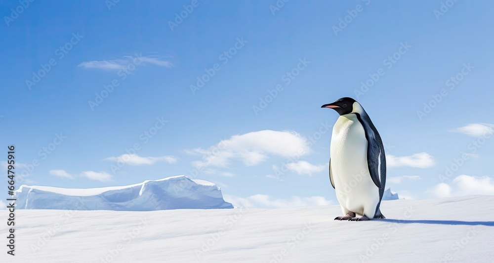 Fototapeta premium Penguin standing in Antarctica looking into the blue sky.
