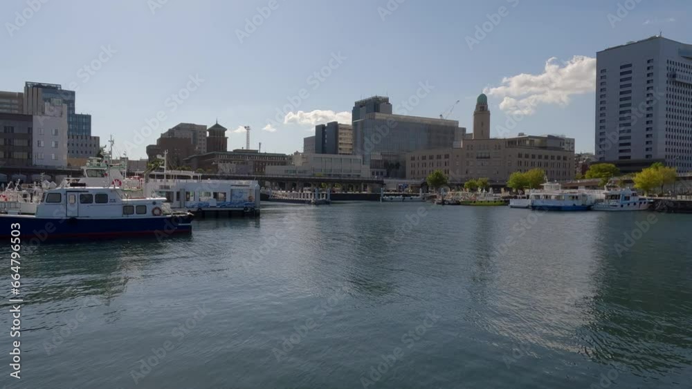 A view of the harbor in Yokohama where boats are moored. A view of the harbor in Yokohama where boats are moored.