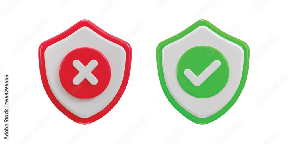 check mark and cross mark with protect shield icon set