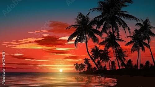 Beautiful sunset .Silhouetted of coconut tree © @_ greta