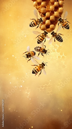 Textured background surrounded by honey bees, background image, vertical format, generative AI © Hifzhan Graphics