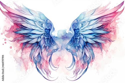 Beautiful magic watercolor blue pink wings. © Mehdi
