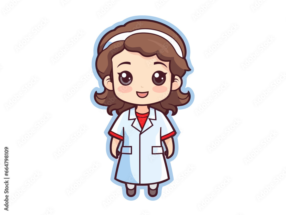 Doodle Female nurse, cartoon sticker, sketch, vector, Illustration, minimalistic