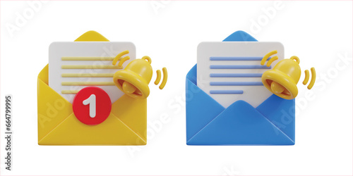 3d email with notification bell icon illustration