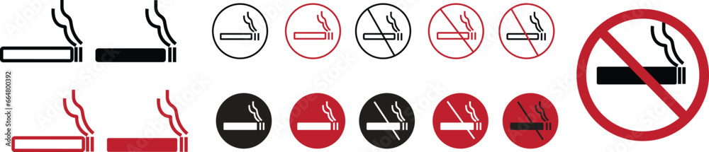 No smoking cigarette Red and Black icons Set. smoking prohibition cigarette vape forbidden warning sign vector graphic with editable stock isolated on transparent background. No smoking cigarette Red and Black icons Set. smoking prohibition cigarette vape forbidden warning sign vector graphic with editable stock isolated on transparent background.