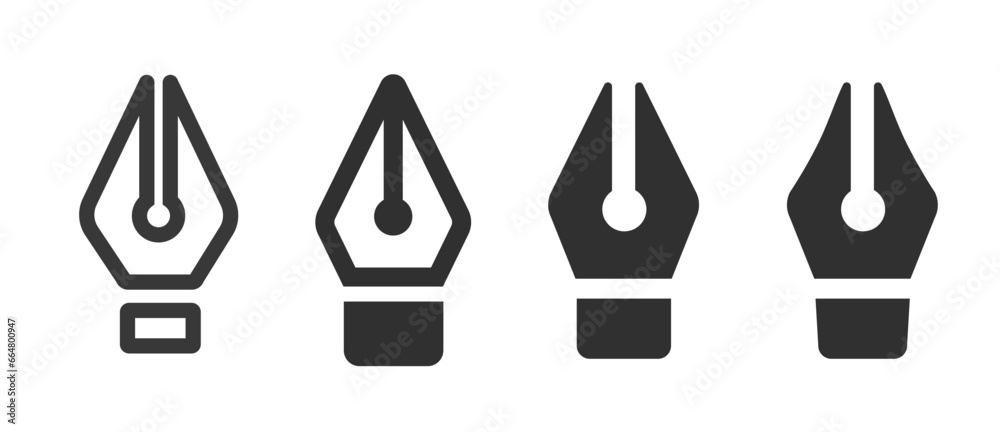 Fountain nib ink pen icon vector graphic simple pictogram line outline art symbol set, dip quill curvature tool pencil glyph silhouette for drawing interface ui, old retro calligraphy ballpoint sign Fountain nib ink pen icon vector graphic simple pictogram line outline art symbol set, dip quill curvature tool pencil glyph silhouette for drawing interface ui, old retro calligraphy ballpoint sign