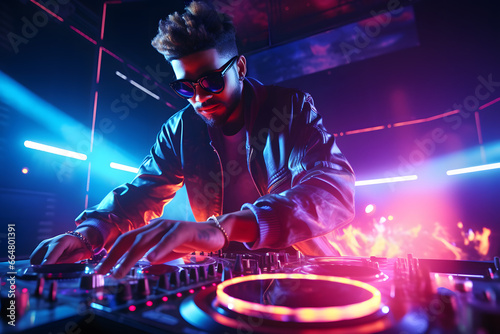 Vibrant Nightclub DJ Spinning Tracks © Bendix