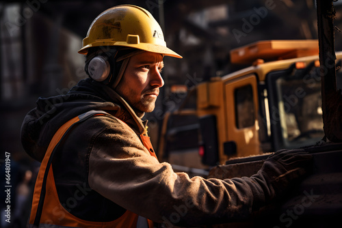 Expert Construction Worker Operating Heavy Machinery photo