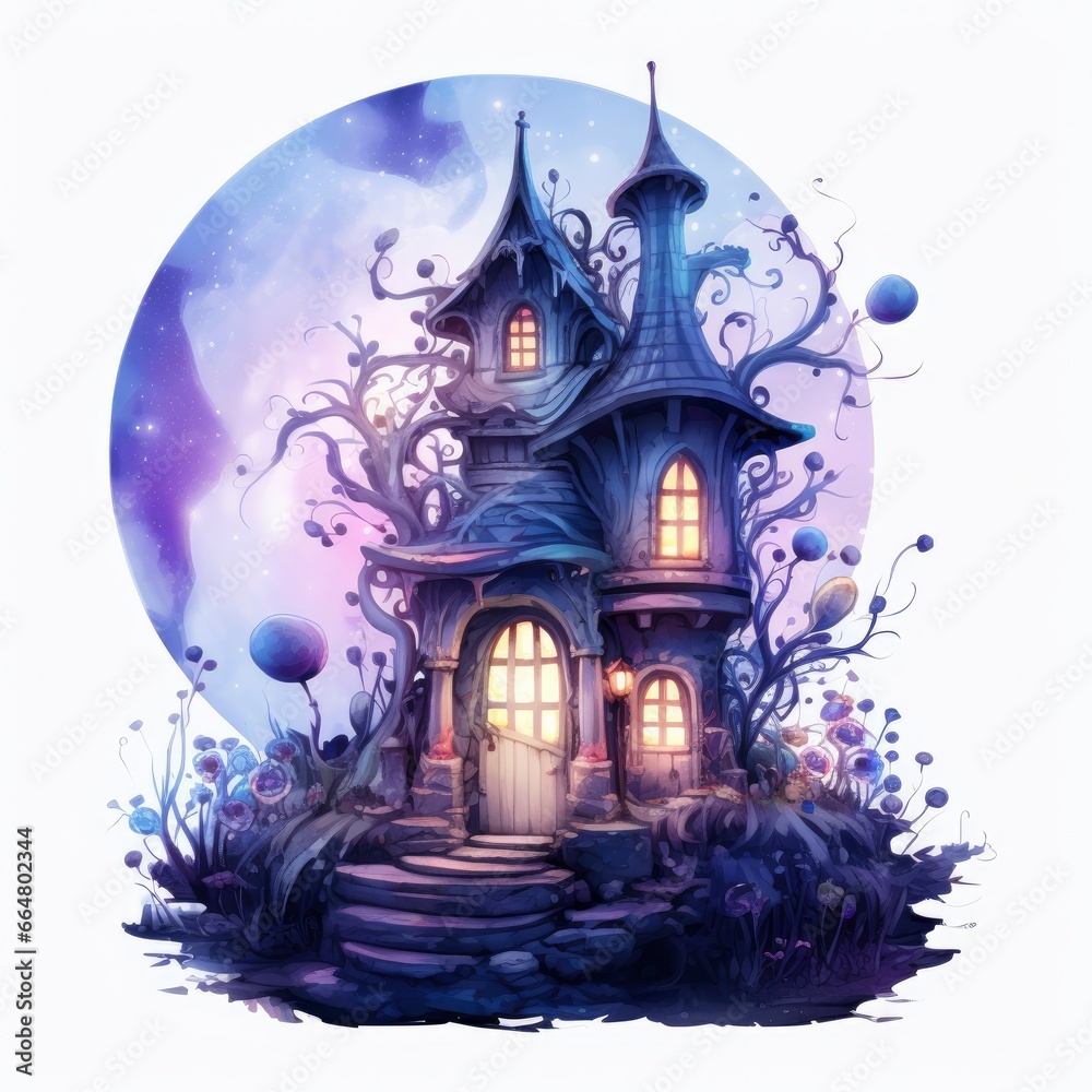Moonlight dark themed night elf fairytale fantasy fairy house. Moonlight dark themed night elf fairytale fantasy fairy house.