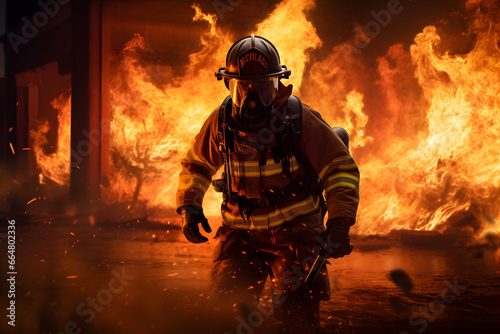 Firefighter Courageously Tackling a Fierce Inferno