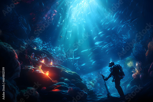 Exploring the Depths: A Marine Biologist Diving into the Deep Dark Ocean photo