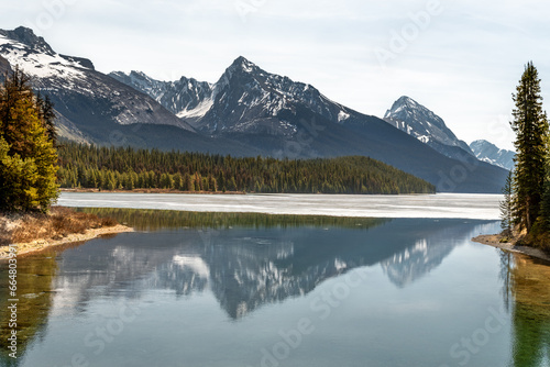 Reflections on Pyramid Lake, Jasper National Park, Canadian Rocky Mountains, Alberta, Canada