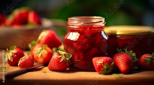 Strawberry jam and fresh berries.