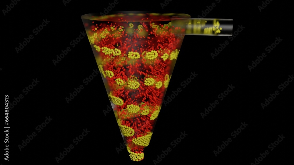 Cyclonic separator. Cyclone separation. Particles, debris separated and ...