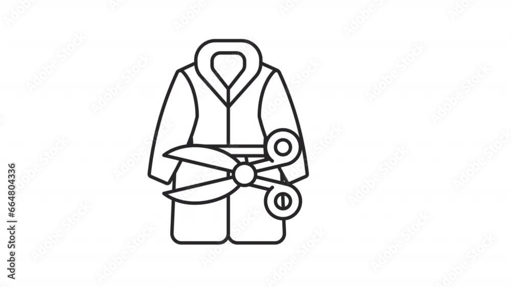 2D black simple thin line animation of coat alteration and scissor icon ...