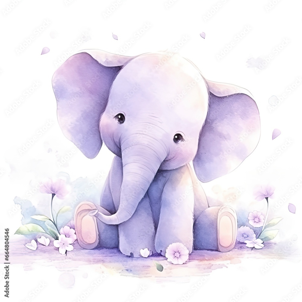 Watercolor Baby Elephant.