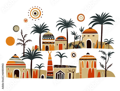 Doodle African village, cartoon sticker, sketch, vector, Illustration, minimalistic