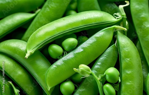 Close up of peas in pea pod.
