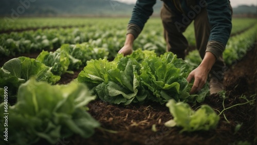 person harvesting a lettuce