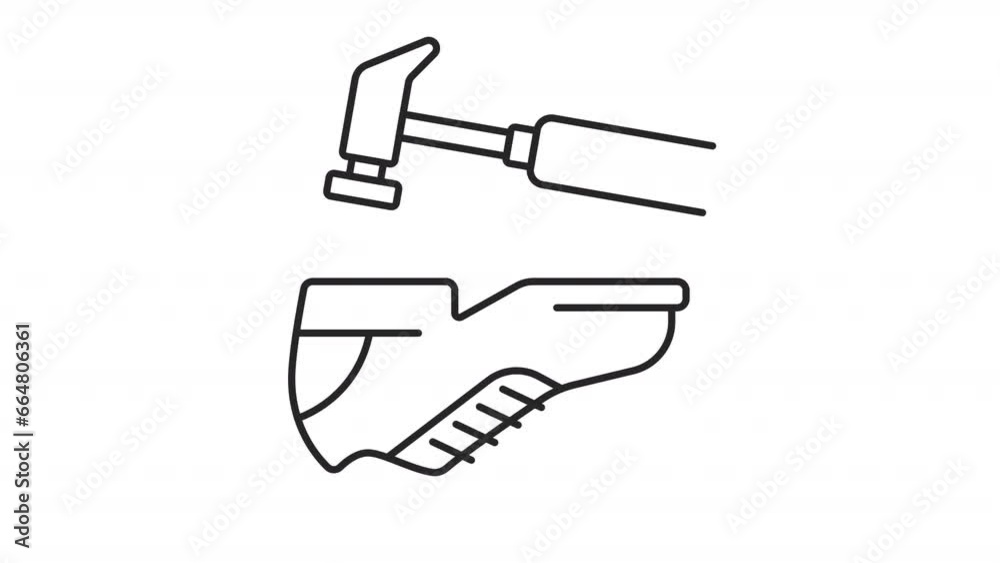 2D black simple thin line animation of shoe repair icon, HD video with transparent background, seamless loop 4K video representing clothing alteration. 2D black simple thin line animation of shoe repair icon, HD video with transparent background, seamless loop 4K video representing clothing alteration.