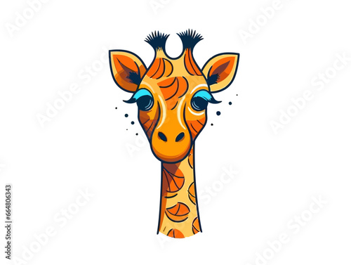 Doodle giraffe), cartoon sticker, sketch, vector, Illustration, minimalistic