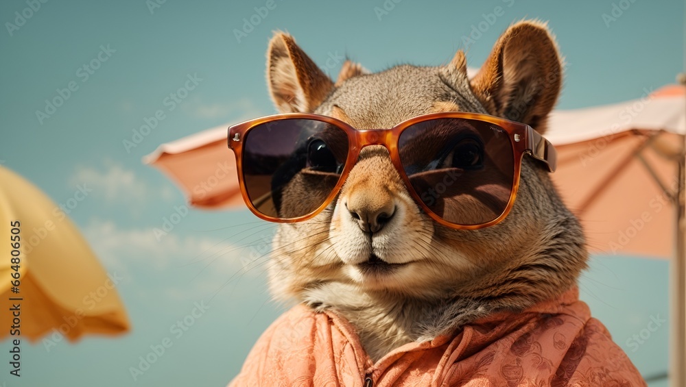 Naklejka premium adorable squirrel wearing glasses, realistic illustration of a cute animal with glasses for decorating projects
