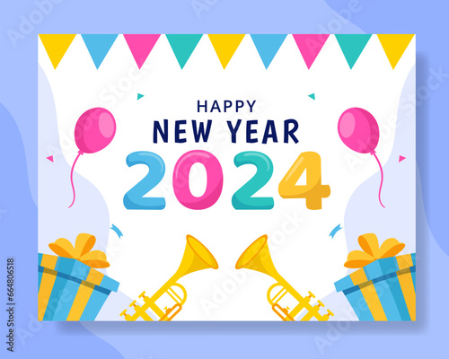 Happy New Year Photocall Illustration Flat Cartoon Hand Drawn Templates Background