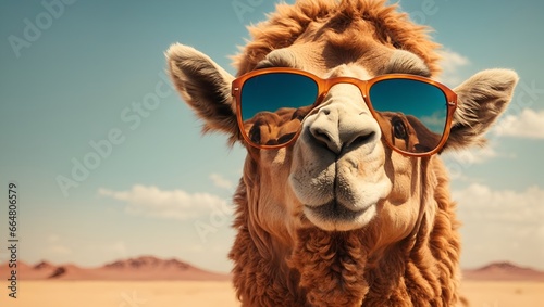 adorable camel wearing glasses, realistic illustration of a cute animal with glasses for decorating projects