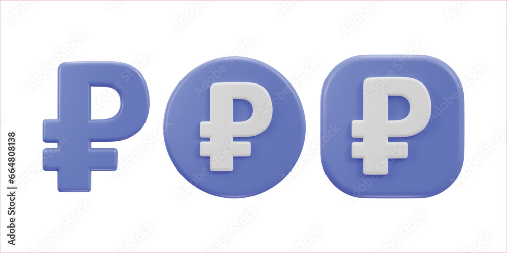 Russian ruble currency symbol with coin 3d icon set Russian ruble currency symbol with coin 3d icon set