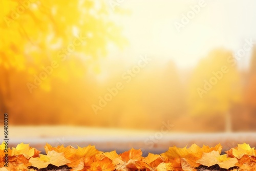 Tree golden orange maple leaves with blurred background of autumn park.