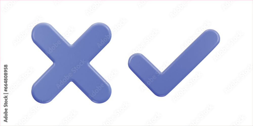 check mark and cross mark symbols icon 3d render check mark and cross mark symbols icon 3d render