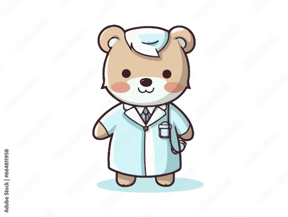 Doodle Teddy bear with hospital gown, cartoon sticker, sketch, vector, Illustration, minimalistic Doodle Teddy bear with hospital gown, cartoon sticker, sketch, vector, Illustration, minimalistic