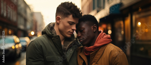 portrait of an interracial gay couple photo
