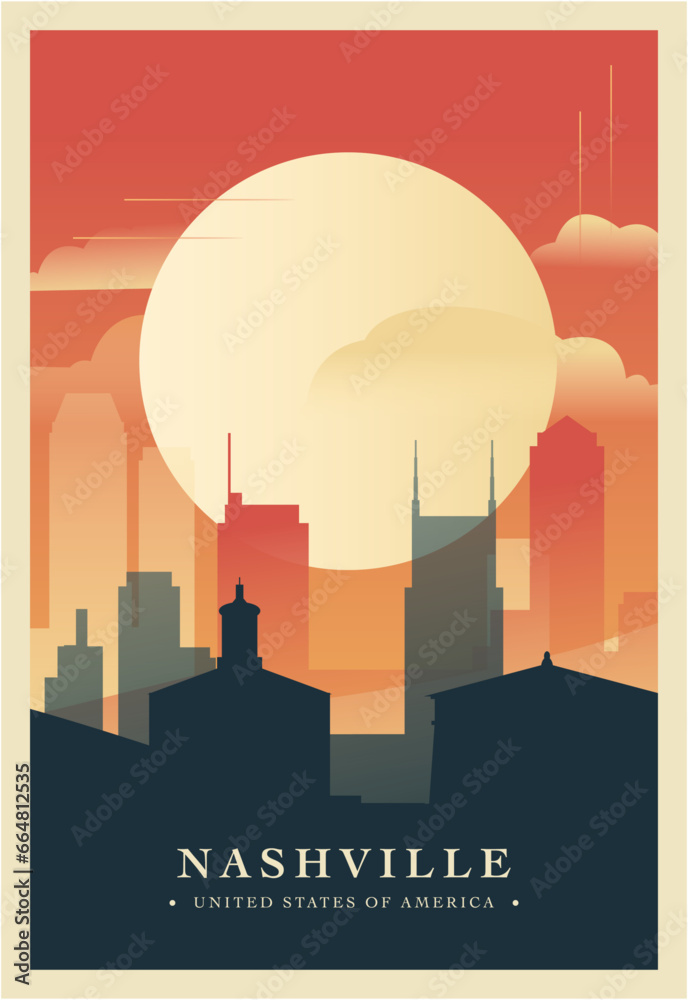 USA Nashville city brutalism poster with abstract skyline, cityscape Tennessee retro vector illustration. US state travel guide cover, brochure, flyer, leaflet, business presentation template image