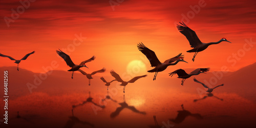 wedge of cranes flying © xartproduction